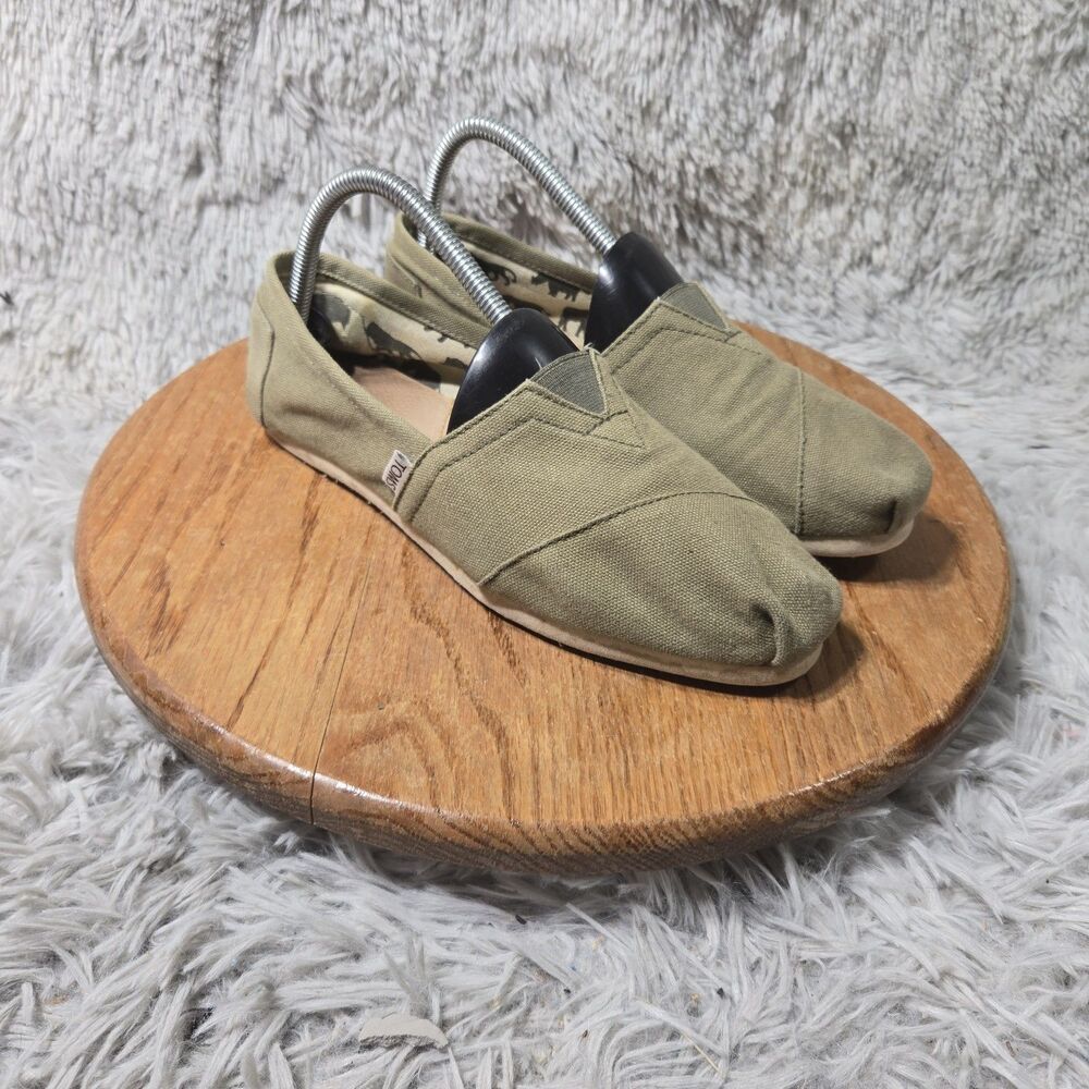 Toms Shoes Womens 9 Loafer Slip On Flats Comfort Green Fabric Slip On Low Top